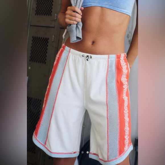 Free People Movement Way To Go Shorts in Floral Embroidered Coral Combo - Picture 3 of 14